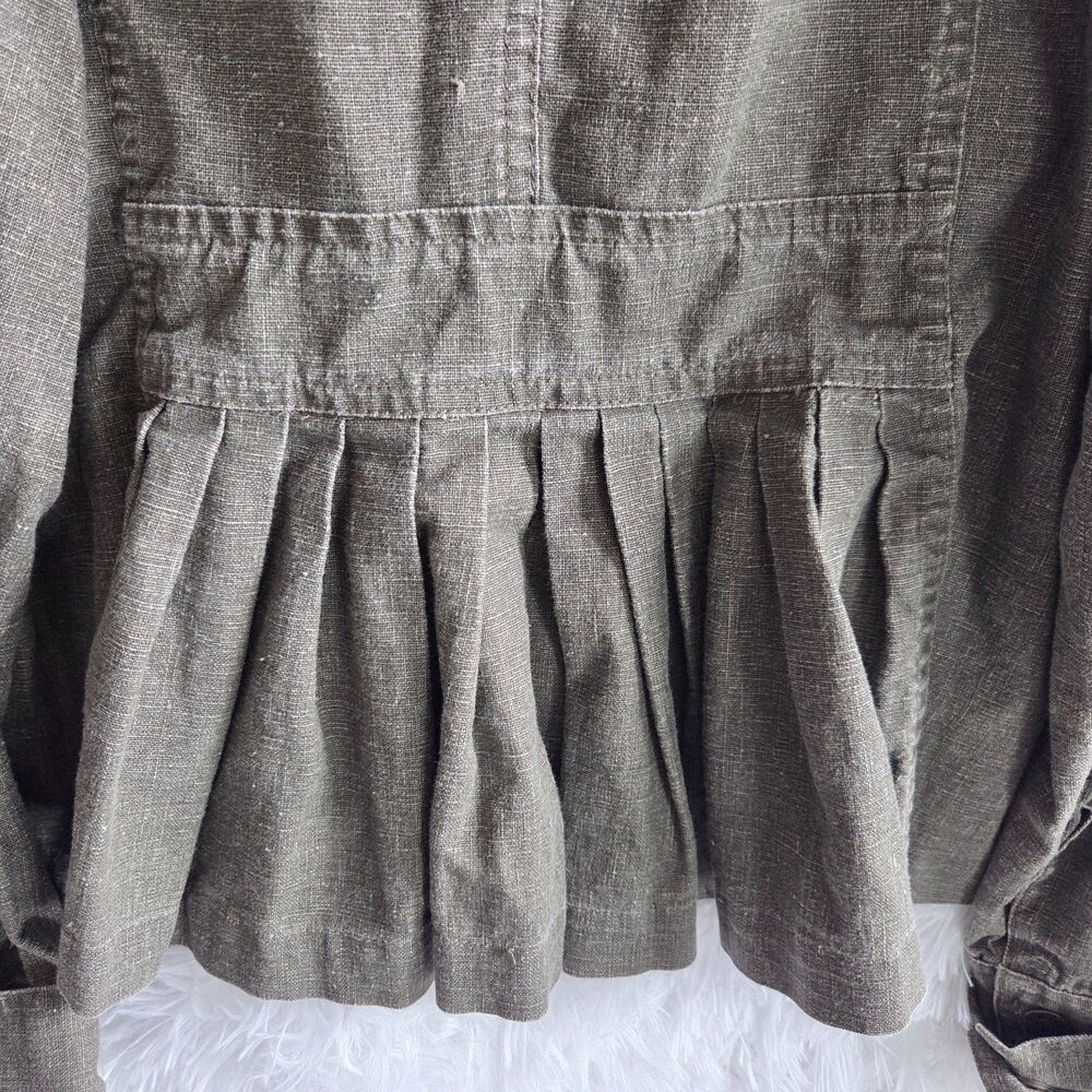 Maestro Women Small Utility Jacket Peplum Military Safari Olive Linen Blend